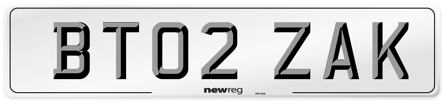 BT02 ZAK Number Plate from New Reg